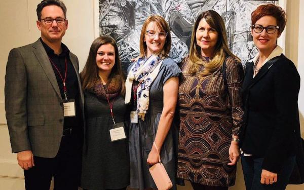 From left to right, PhD candidates Chris Jeansonne, Audrey Reeves and Rebecca Turk with Dr.'s Shari Savage and Dana Carlisle Kletchka at GRAE 2018, hosted by Teachers College