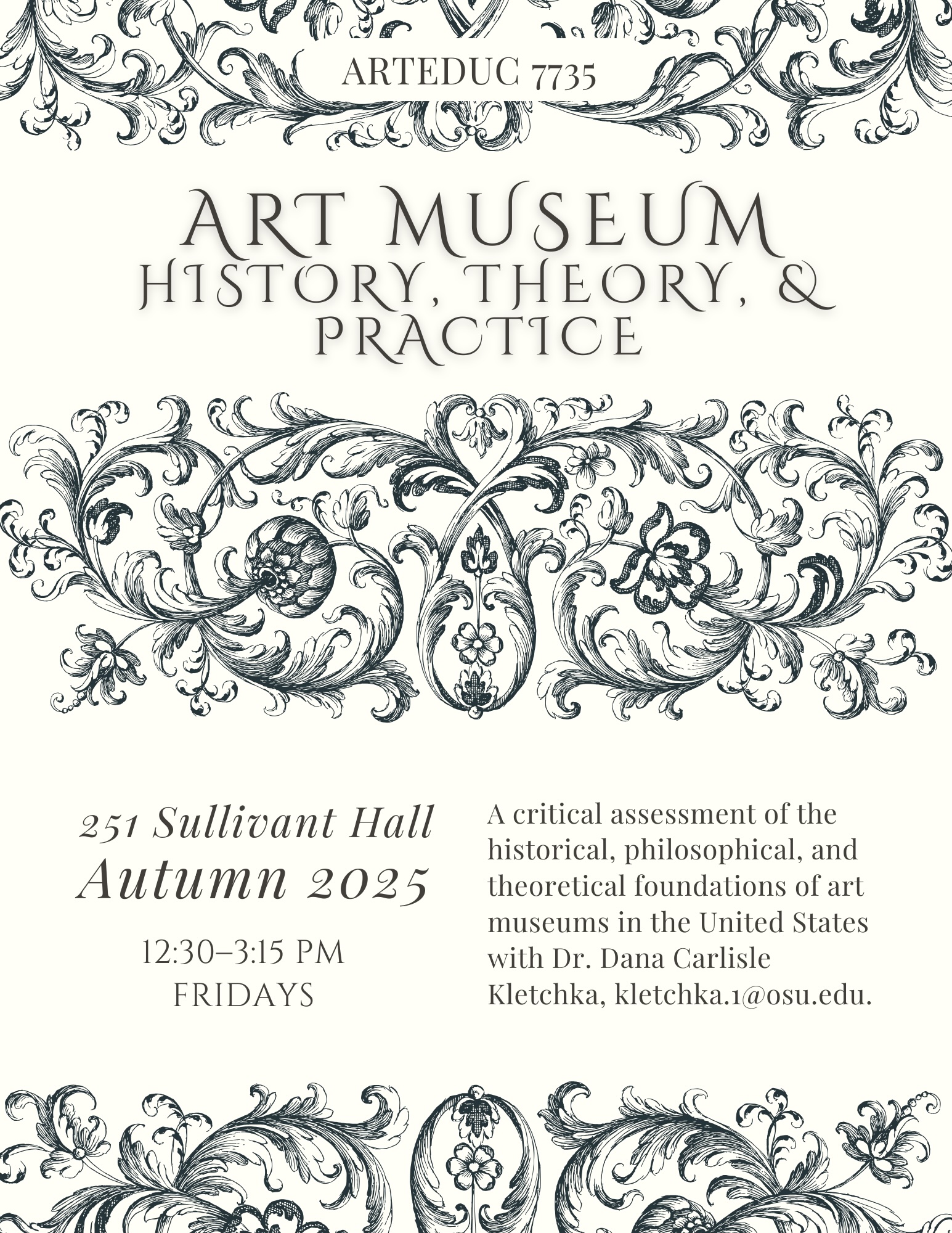 Course information flyer for Art Museum History, Theory, and Practices