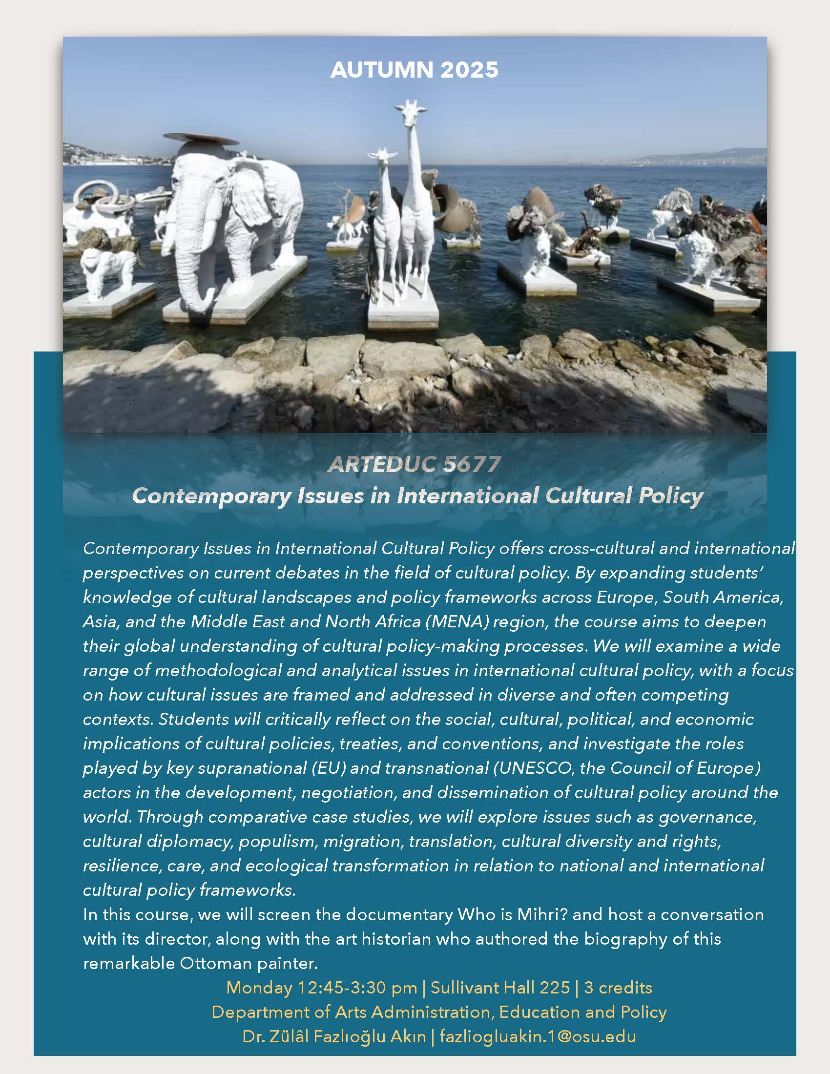 Course information flyer for Contemporary Issues in International Cultural Policy