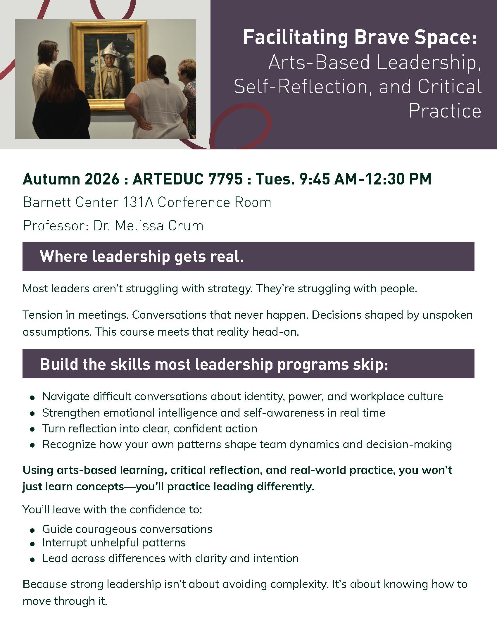 Arts Based Leadership course description