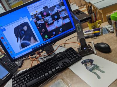 A computer screen used to teach an online art class