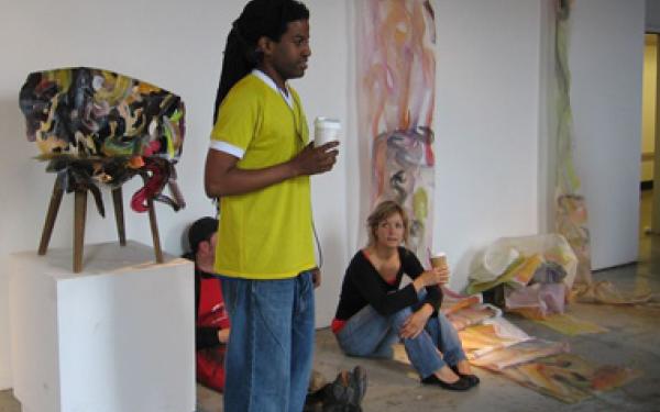 Students at an exhibit