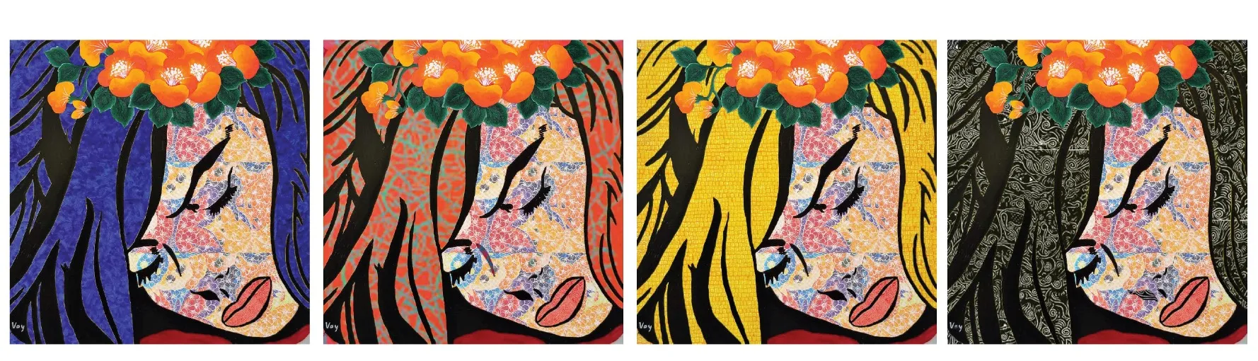 Set of four modified images of Roy Lichtenstein artwork