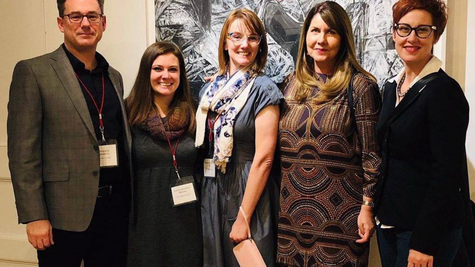 From left to right, PhD candidates Chris Jeansonne, Audrey Reeves and Rebecca Turk with Dr.'s Shari Savage and Dana Carlisle Kletchka at GRAE 2018, hosted by Teachers College