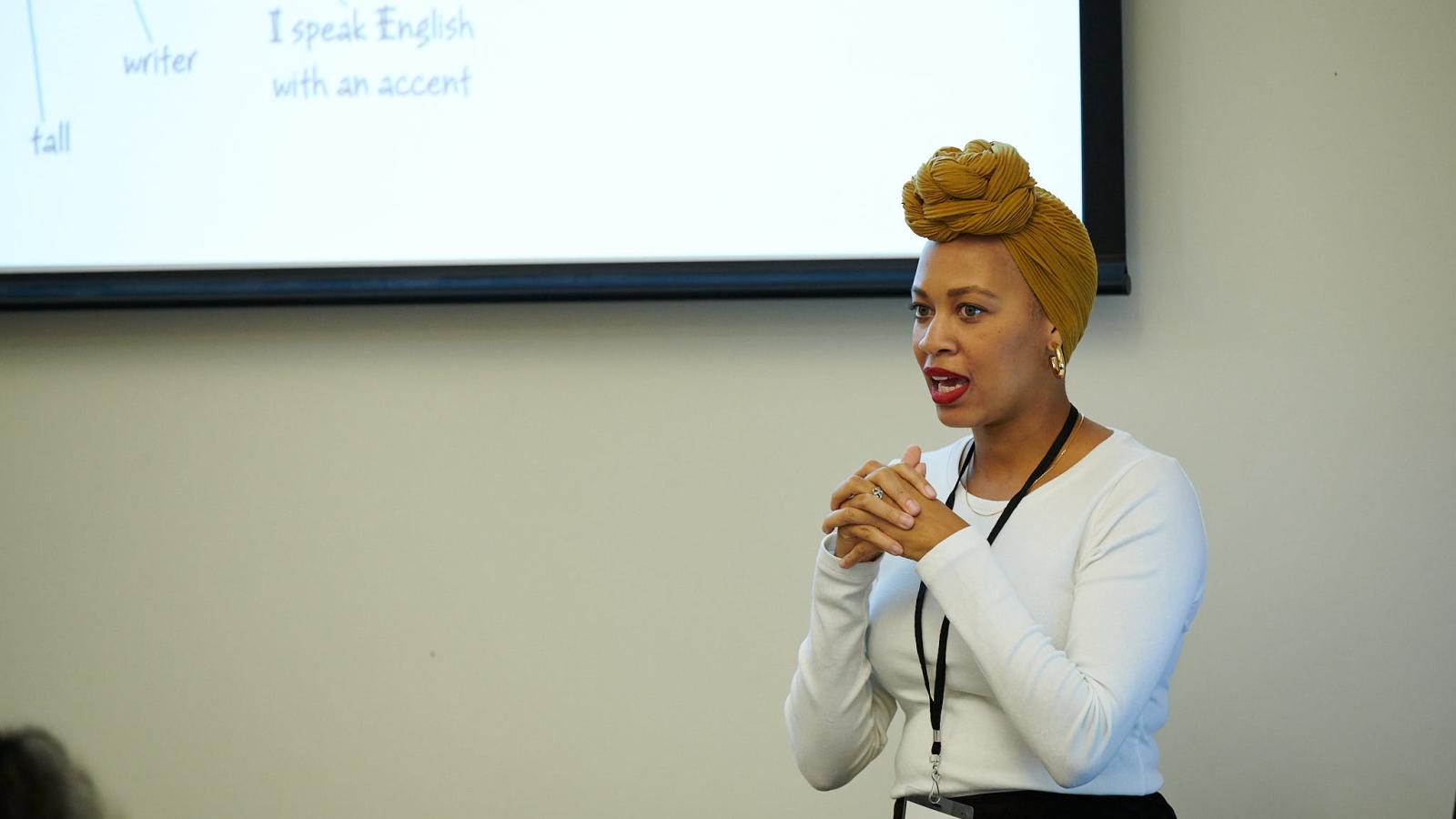 Conference presenter speaking