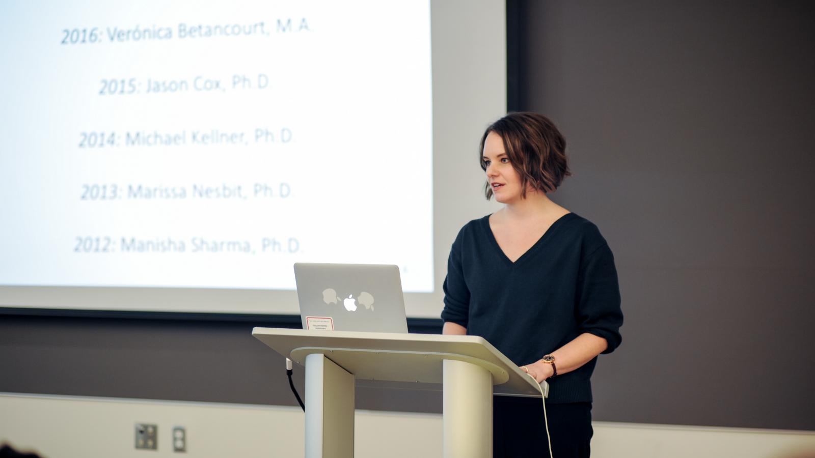 2018 Barkan Award winner Kelsi Stoltenow discussing her dissertation research on beauty vlogs