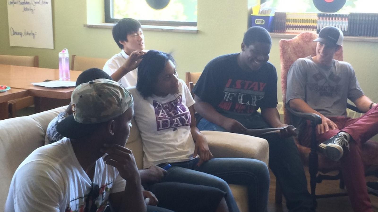 Students relax and chat at Freedom School